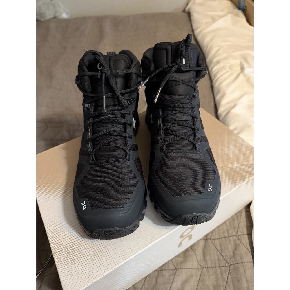 On Cloudrock Waterproof Women’s Black Mid Top Lace Up Hiking Athletic Shoes - Picture 2 of 8
